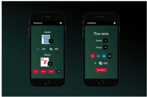 Giao diện app chơi Blackjack trên điện thoại Giao diện app chơi Blackjack trên điện thoại